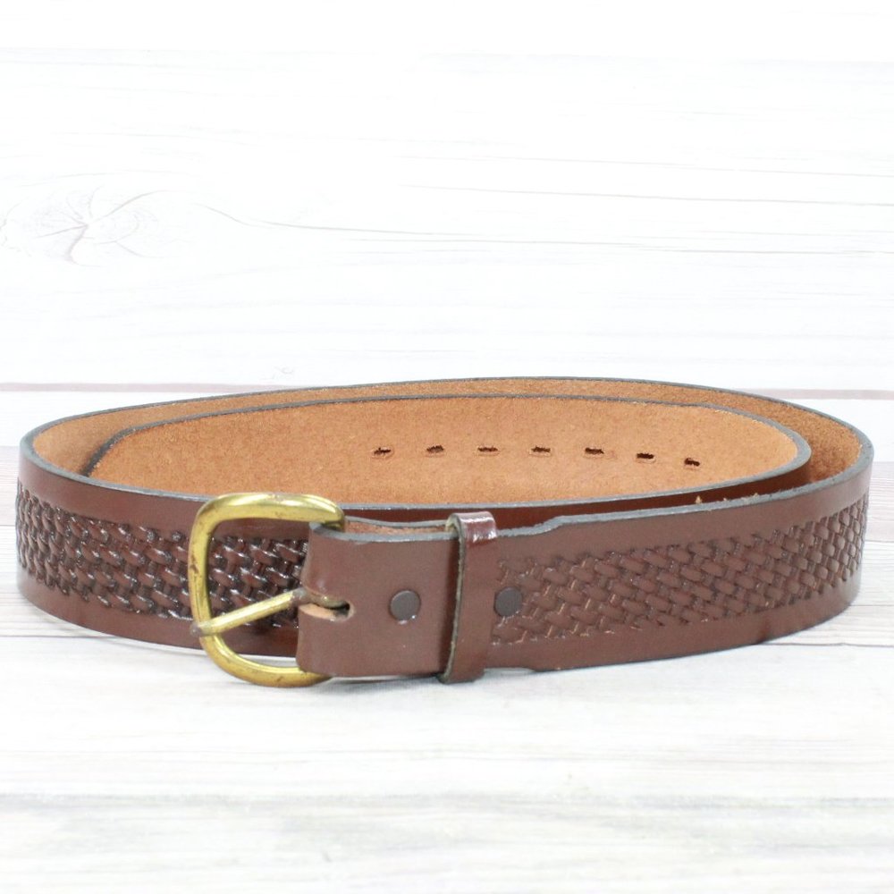 *Mens Brown Braided Design Leather D-Ring Buckle Belt Size 42 Inches - Picture 1 of 8
